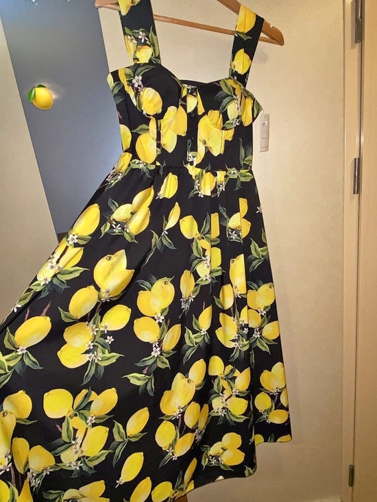 Dresses & Skirts - Sleeveless Lemon Print Black Midi Dress-purchased in Napoli Italy